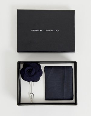 Набор из платка для нагрудного кармана и булавки на лацкан -Темно-синий French Connection
