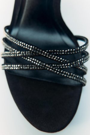 Кожаные сандалии на высоком каблуке diamanté , черный ZARA