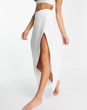 Фактурная пляжная юбка макси белого цвета с разрезами спереди -Белый ASOS DESIGN
