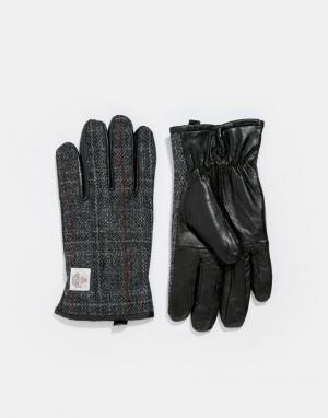 Кожаные перчатки с твидовой вставкой X The British Belt Company. Цвет: черный