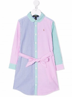 Платье-рубашка в стиле колор-блок Ralph Lauren Kids. Цвет: розовый
