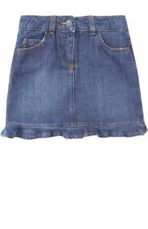 Мини-юбка из денима с вышивкой и оборкой Fendi. Цвет: синий