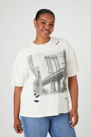 Футболка больших размеров с рисунком Манхэттенский мост , белый Forever 21