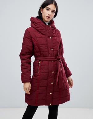 Дутая куртка с подкладкой из искусственного меха и поясом -Фиолетовый AX Paris