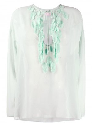 Блузка с перьями Giamba. Цвет: зеленый
