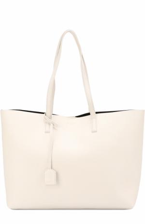 Кожаная сумка-шоппер с косметичкой Saint Laurent. Цвет: белый