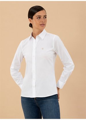 Обычная белая женская рубашка с рубашечным воротником приталенного кроя Pierre Cardin