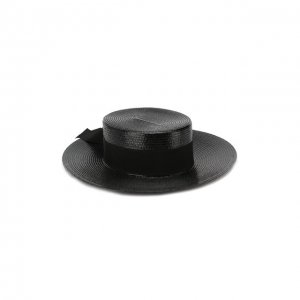 Плетеная шляпа с лентой Saint Laurent. Цвет: чёрный