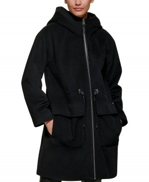 Женский шерстяной анорак с капюшоном , черный DKNY