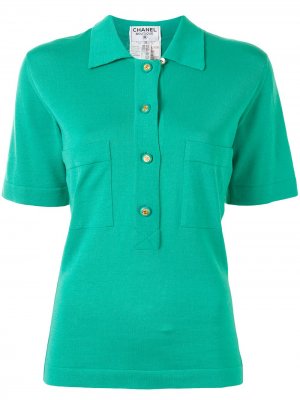 Рубашка поло на пуговицах с логотипом CC Chanel Pre-Owned. Цвет: зеленый