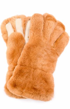 Перчатки из меха кролика с кожаной отделкой Marni. Цвет: бежевый