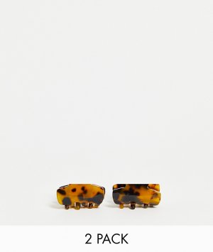 Набор из 2 маленьких заколок-зажимов для волос с черепаховым дизайном -Коричневый цвет Topshop