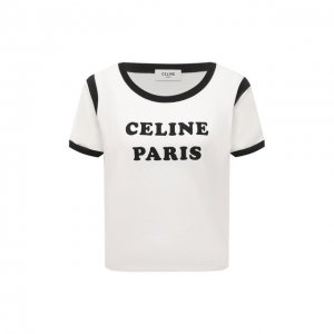 Хлопковая футболка Celine. Цвет: кремовый
