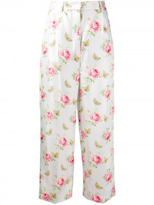 Укороченные брюки с цветочным принтом Prada. Цвет: синий