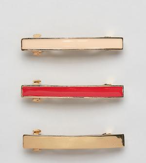 Набор из 3 золотистых и эмалированных заколок DesignB London. Цвет: золотой