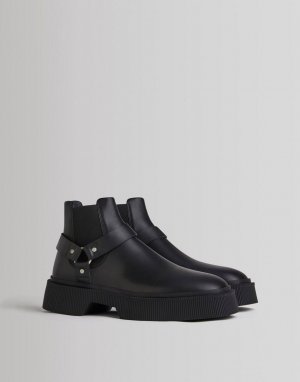 Черные массивные ботинки челси с пряжкой -Черный цвет Bershka