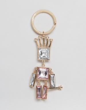 Брелок для ключей с декорированной камнями фигурой ASOS. Цвет: золотой