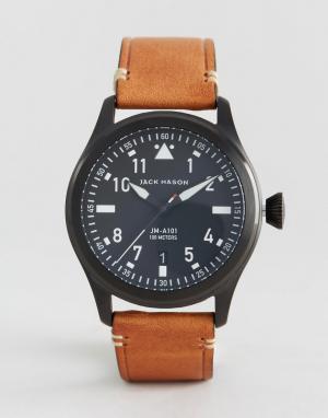 Часы с кожаным светло-коричневым ремешком Aviation 42 мм Jack Mason. Цвет: рыжий