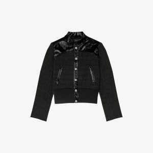 Твидовый пиджак с контрастными вставками и застежкой на пуговицы , цвет noir / gris Maje