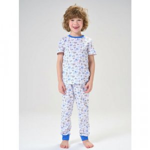 Пижама, размер 122, белый, синий КотМарКот. Цвет: синий/белый-синий/белый