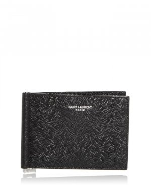 Кожаный двойной бумажник с зажимом для денег Saint Laurent