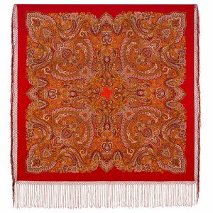Платок ,148х148 см, красный, оранжевый Павловопосадская платочная мануфактура. Цвет: оранжевый/бордовый/красный
