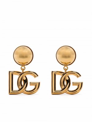Серьги-клипсы с логотипом Dolce & Gabbana. Цвет: золотистый