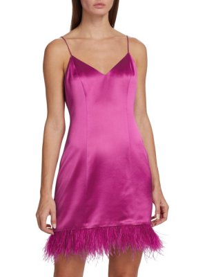 Мини-платье Roxanne из шелка и перьев Cami Nyc, розовый NYC