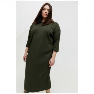 Трикотажное женское платье MIDI больших размеров, (50-52), цвет хаки CHERRY SHOP магазин размеров. Цвет: зеленый/хаки