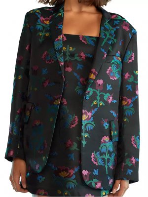 Жаккардовый пиджак оверсайз с цветочным принтом , черный Cynthia Rowley