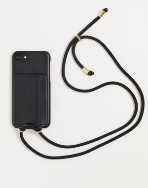 Черный бумажник-чехол для телефона из искусственной кожи со шнурком Lulu Monki