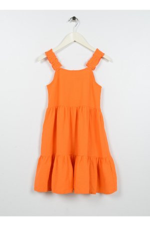 Простое оранжевое длинное платье для девочки , оранжевый Koton