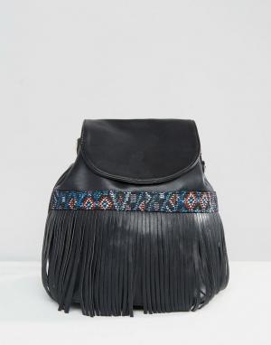 Рюкзак с гобеленовой отделкой и бахромой Glamorous. Цвет: черный