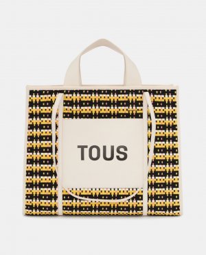 Большая разноцветная плетеная сумка-шопер Amaya с бежевыми деталями , бежевый Tous