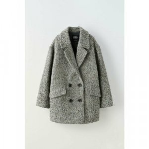 Пальто , размер 164, серый, черный Zara. Цвет: черный/серый