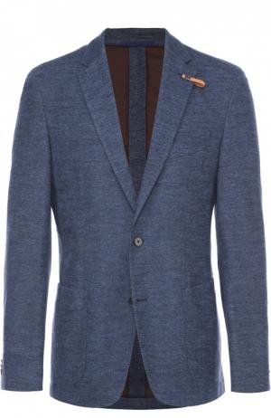 Однобортный приталенный пиджак из смеси хлопка и шерсти Baldessarini. Цвет: темно-синий