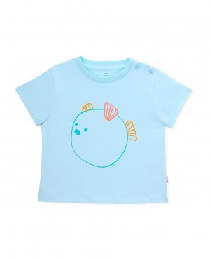 Футболка для мальчика с короткими рукавами и рисунком рыбы фугу, светло-синий KNOT