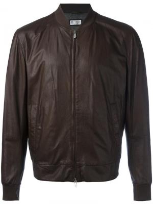 Кожаная куртка-бомбер Brunello Cucinelli. Цвет: коричневый