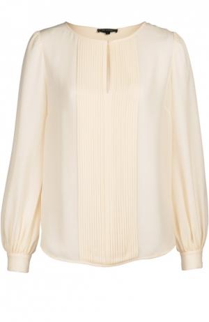 Шелковая блуза с планкой и круглым вырезом St. John. Цвет: кремовый