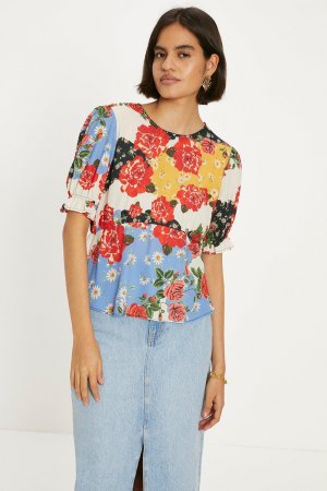 Чайная блузка с короткими рукавами и цветочным принтом , мультиколор Oasis
