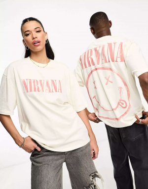 Белая оверсайз-футболка унисекс с лицензией и графикой Nirvana ASOS. Цвет: белый