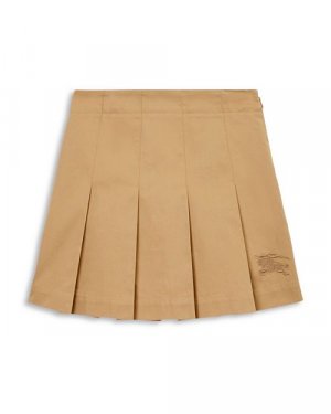 Плиссированная юбка из хлопкового твила с мотивом Gabrielle EKD для девочек , цвет Tan/Beige Burberry