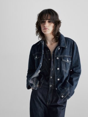 Комбинезон из джинсов прямого поласания с отстрочкой , темно-синий Massimo Dutti