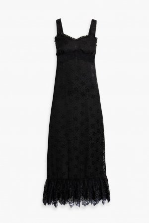 Платье миди из шифона фил-купе с кружевной отделкой ANNA SUI, черный Sui