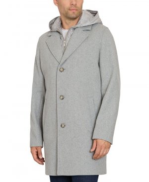 Мужское однобортное пальто со стеганым нагрудником , серый Sam Edelman
