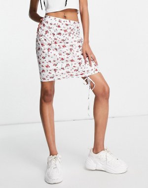 Мини-юбка со сборками по бокам и цветочным принтом от комплекта -Белый Parisian