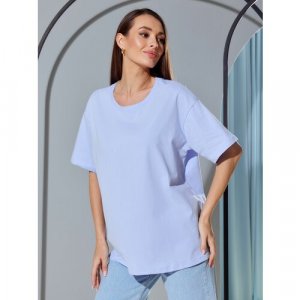 SARTORI DODICI Женская базовая футболка с коротким рукавом летняя плотная однотонная оверсайз классическая модная молодежная свободная хлопок ONE SIZE. Цвет: розовый