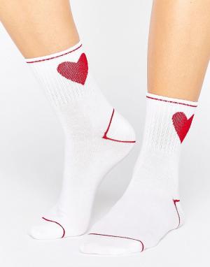Heart Print Sport Socks Monki. Цвет: красный