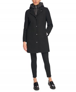 Женское пальто смешанного цвета с капюшоном и полукомбинезоном , черный Calvin Klein