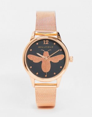 Наручные часы цвета розового золота с изображением шмеля на циферблате -Золотой Bellfield